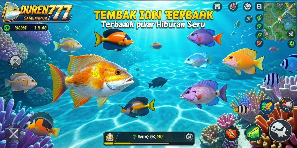Tampilan gameplay DUREN777 yang mendebarkan saat menembak ikan.