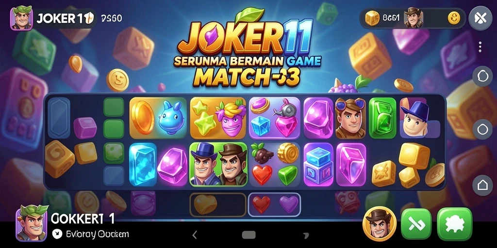 Tampilan gameplay seru di JOKER11 dengan tantangan Match-3.