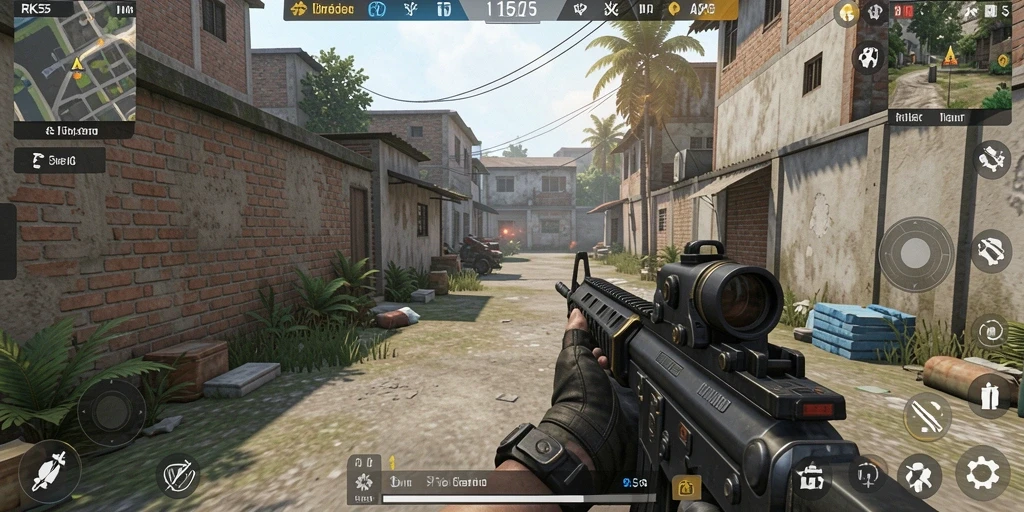 Screenshot utama RK55 menunjukkan aksi menegangkan dalam gameplay FPS.